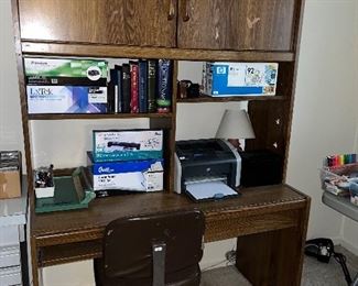 DESK, DESK CHAIR, OFFICE SUPPLIES 