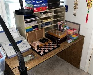 DESK, OFFICE SUPPLIES, BOARD GAMES