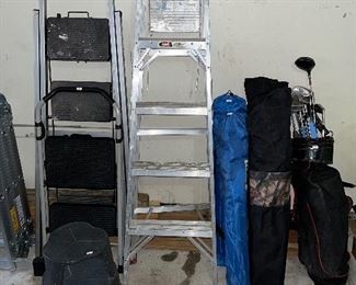 STEPLADDERS, FOLDING CHAIRS, GOLF CLUBS