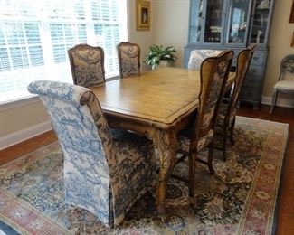 Perfect table for entertaining 46" across and 76" long 6 chairs in excellent condition . Can be sold together or chairs seperate