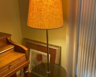 Floor Lamp w/Smoke Tinted Glass Table & Art 