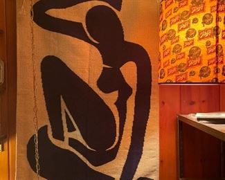 Large Matisse Fabric (Approx. 53" x 33" not including fringe) & Vintage Schlitz Beer Swag Lamp!