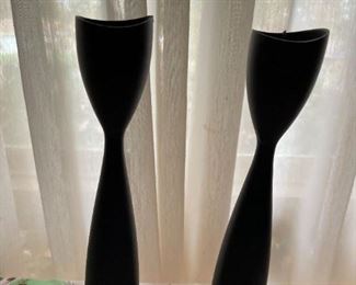 Danish Modern "Made In Denmark" Black, Wooden, Candlestick Holders --Approx. 12"
