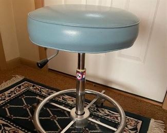 1960's? Stainless Steel and Leather? Wheeled Stool also Area Rug