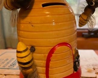 1950/60's? Ceramic Coin Bank "MONEY MAKES HONEY!" Hand Painted w/Animated Bees!!!