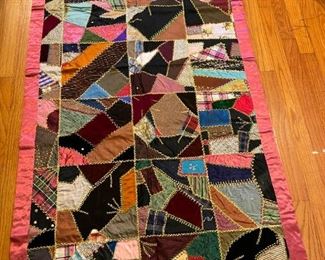 Beautiful, Antique, Unique, "Crazy Quilt" --Almost Perfect Condition!~ Approx.  70" x  36". Stored in Cedar Chest for Decades!