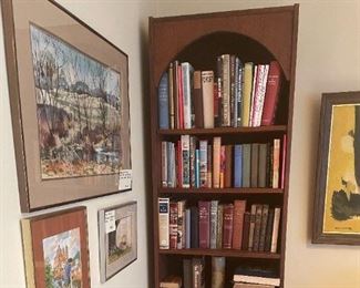 MCM-- 7' x 2' (approx) Wood Bookshelf (one of two) Also Historical Books, Vintage Board Games, & Original Framed & Signed Wall Art!!!!!!