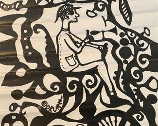 Don Drumm --Large Art on Vinyl-- Approx. 5' x 5' -- Wall Hanging or Art Show Banner? RARE! Same image on both sides. Tennis shoes not included.