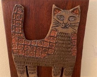 MCM Wall Hanging of Ceramic Painted Cat!