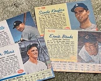 RARE 1961? Post Cereal Baseball Trading Cards--Great Condition & Lots of Stars!!! Mickey Mantle, Roger Maris, Sandy Koufax, Ernie Banks, etc., 