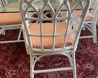 #1 White Cane and Wicker Glass Top Dining Set - with 6 chairs. 66x42x28 $ 275.00