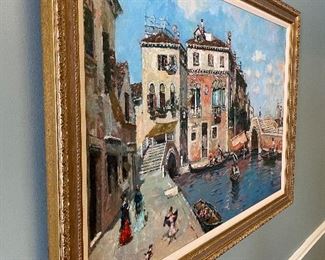 #2 Gold framed canvas painting of Venice 41x29 $ 125.00