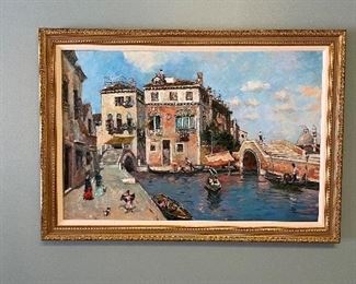 #2 Gold framed canvas painting of Venice 41x29 $ 125.00
