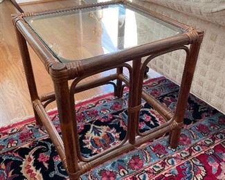 #11 "Rattans and Wicker End Table with Glass Top - 15.5""x16""x18""" $ 50.00