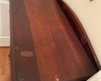 #24 "Art Deco 4 Drawer Dresser with inlays and carved wood - on casters. 18""x32""45.5"" (as is finish)" $ 200.00