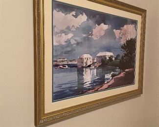 #27 "Fishing Village Watercolor - signed 36.5""x26.5""" $ 75.00