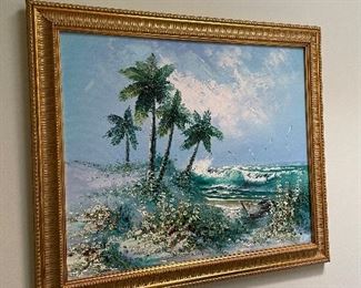 #43 Gold Framed Fishing Boat Painting - Signed Thomas - 16.5x20 $ 75.00