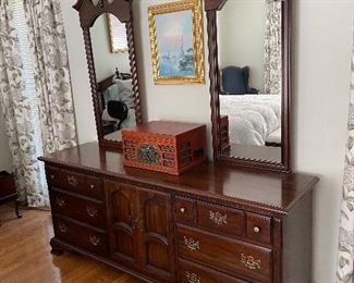 #44 "Thomasville Double Mirror Dresser with 9 Drawers (2 faux doors) - 77""x74""x19""" $ 250.00