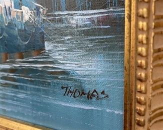 #43 Gold Framed Fishing Boat Painting - Signed Thomas - 16.5x20 $ 75.00