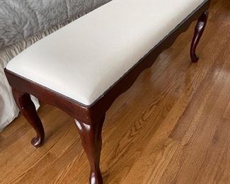 #50 "Wood and Cream Upholstered End of Bed Bench - 19""x43""x15""" $ 120.00