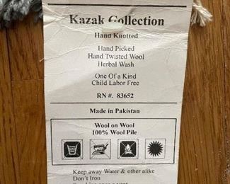 #62 "Iranian Style Hand Woven Wool Rug (NEW with tags) - 83"" x 51""" $ 150.00