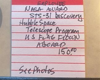 #89 Employee NASA Award STS-31 Discovery Hubble Space Telescope Program US Flag Flown Aboard $ 150.00