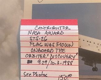 #90 "Contributor NASA Award STS-26 Flag Flown Onboard The Orbiter ""Discovery""" $ 150.00