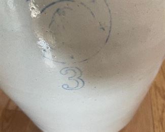 #85 "Antique Louisville Pottery Indian Head Blue Cherokee #3 Butter Churn 13"" w/lid" $ 50.00