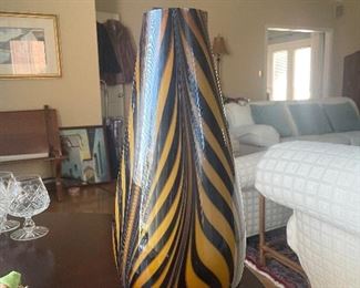 #84 """Murano"" Blown Glass Tiger Striped 15"" Heavy Vase" $ 45.00