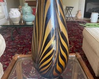 #84 """Murano"" Blown Glass Tiger Striped 15"" Heavy Vase" $ 45.00