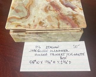 #83 Vintage Italian Jade Green Alabaster Hinged Trinket/Cigarette Box $ 20.00