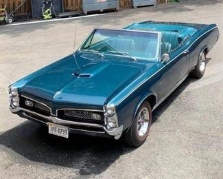 1967 GTO Convertible, Mariner Blue, 27,700+ Miles, 400 hp Engine, Front Row Bucket Seats, Rear Bench Seats with Seat Belts for Five, White Convertible Top