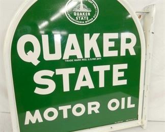 QUAKER STATE THOMBSTONE SIGN W/ BRACKET