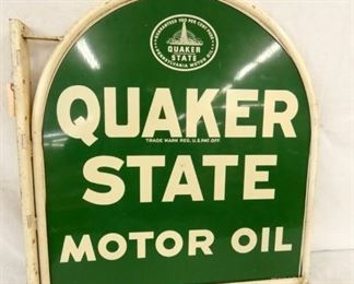QUAKER STATE THOMBSTONE SIGN W/ BRACKET