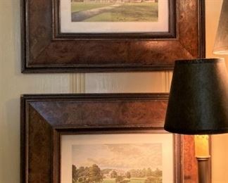 English countryside pictures in antique oak frames