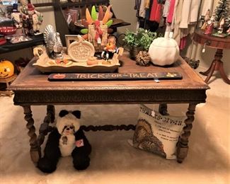Antique barley twist table; Thanksgiving selections