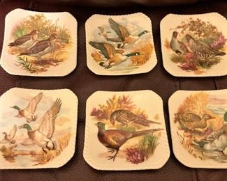 6 Royal Adderly Bone China (4" Bird Design Collectible Trinket Plates) -  England 
