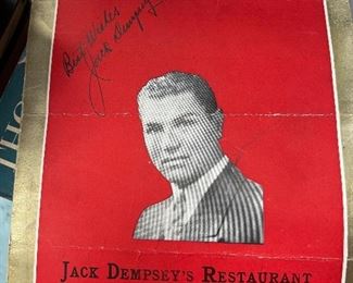 Jack Dempsey Autographed (?) menu