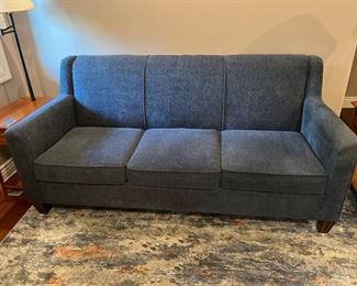 Flexsteel sofa blue chenille beautiful with wooden feet matches lot 1002