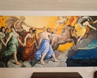 This large, original artwork, oil on board is signed by Savannah, GA artist, Meredith Pardue, measures 7' x 42". This piece was created in Savannah, GA in February/August 1997 and entitled "Aurora" after Guido Reni.