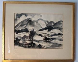 One of a pair of framed/matted original watercolors, by listed artist George Henry Cress, 1958; NYC industrial designer.