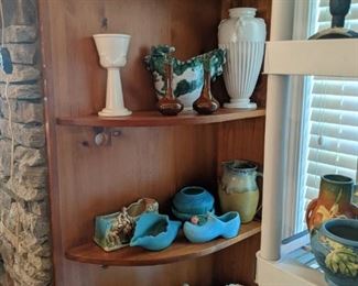 Nice collection of vintage German Hummels, pottery by McCoy, Roseville, Hall, Hull and Van Briggle.