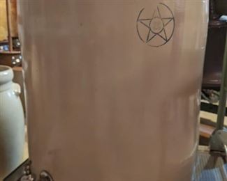 Vintage 25-gallon glazed earthenware crock, with spigot - great for tailgating! 