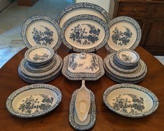 45-piece set of vintage Wood's Ware (England) Blue/White "Wincanton" china. 