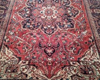Gorgeous hand-woven Persian Heriz rug, 100% wool face, measures 12' 3" x 8' 6".