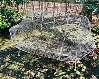 Vintage Sculptura Metal Mesh Wrought Iron Loveseat