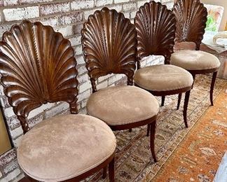 Vintage Palm Beach Style Shell Backed Grotto Chairs - 12 available.  11 in good condition.