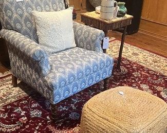 Upholstered chair in pretty peacock fabric