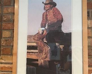 “Ain’t No City Beer” signed and numbered print by Gordon Snidow. These cowboy prints are a complete set of the Coors Collector’s Series by Gordon Snidow. They are stunning all together but will be sold individually. Professionally framed by decorator Rusty Freeman. 