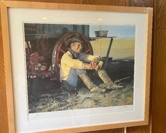 “Chuck Wagon” signed and numbered print by Gordon Snidow. These cowboy prints are a complete set of the Coors Collector’s Series by Gordon Snidow. They are stunning all together but will be sold individually. Professionally framed by decorator Rusty Freeman. 